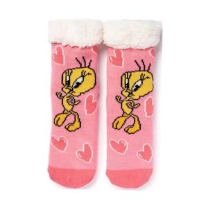 NWT Tweety Good Vibes, Pink White Sherpa Slipper Socks